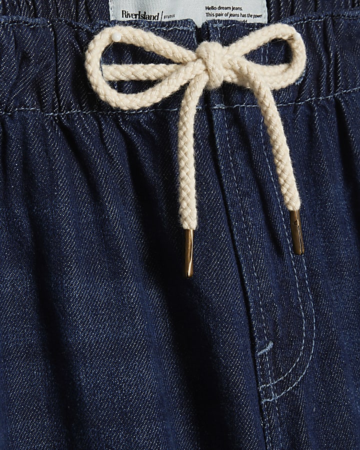 Blue Drawcord Slouch Wide Leg Jeans