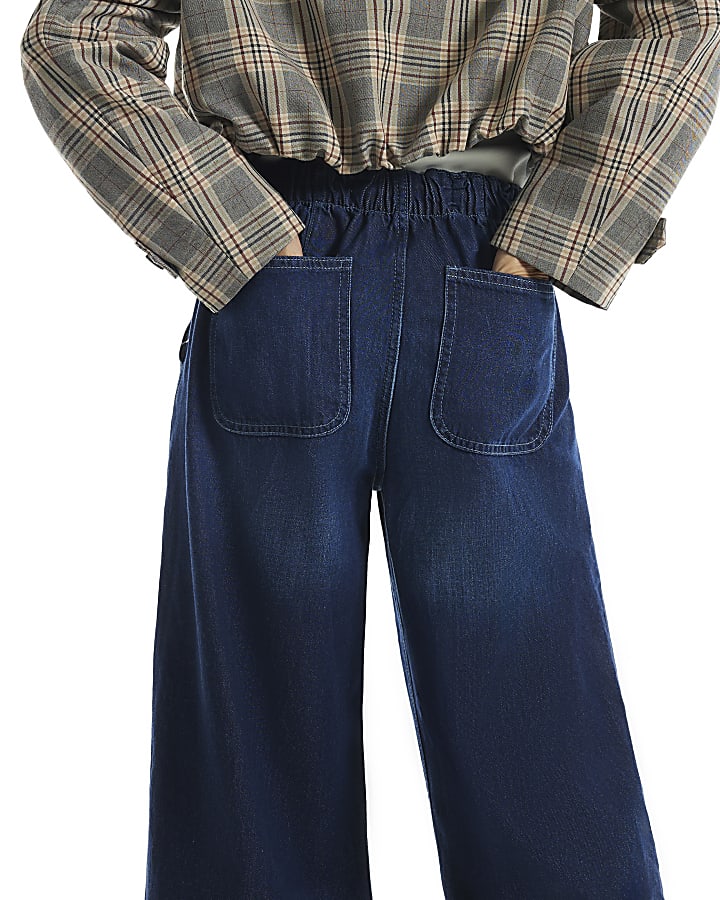 Petite Blue Drawcord Slouch Wide Leg Jeans
