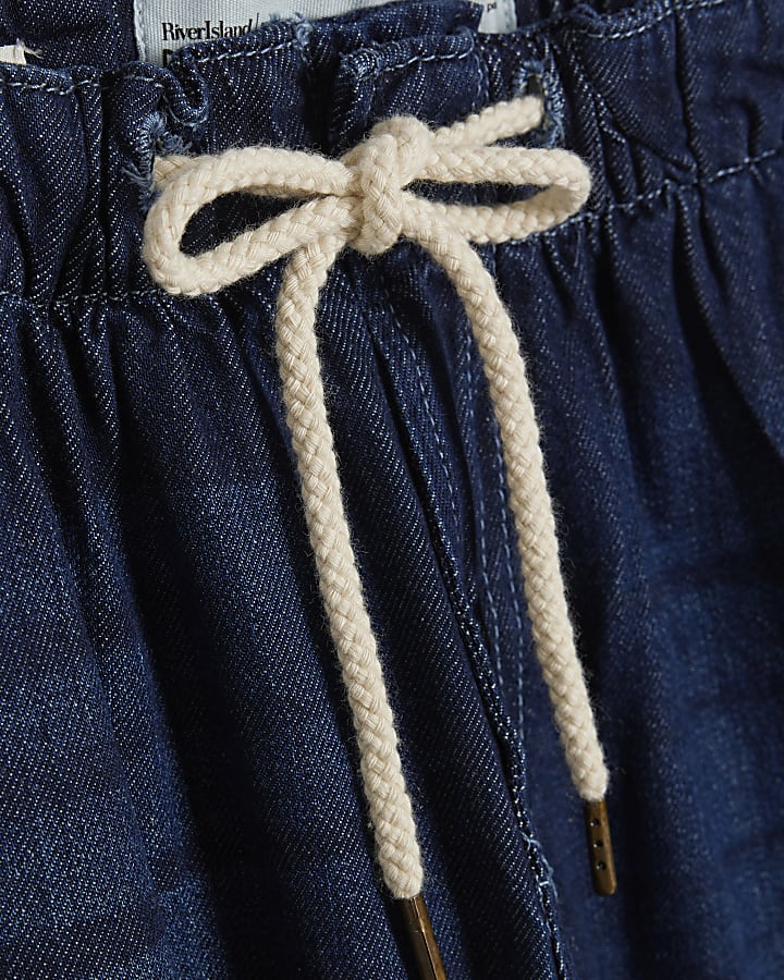 Petite Blue Drawcord Slouch Wide Leg Jeans