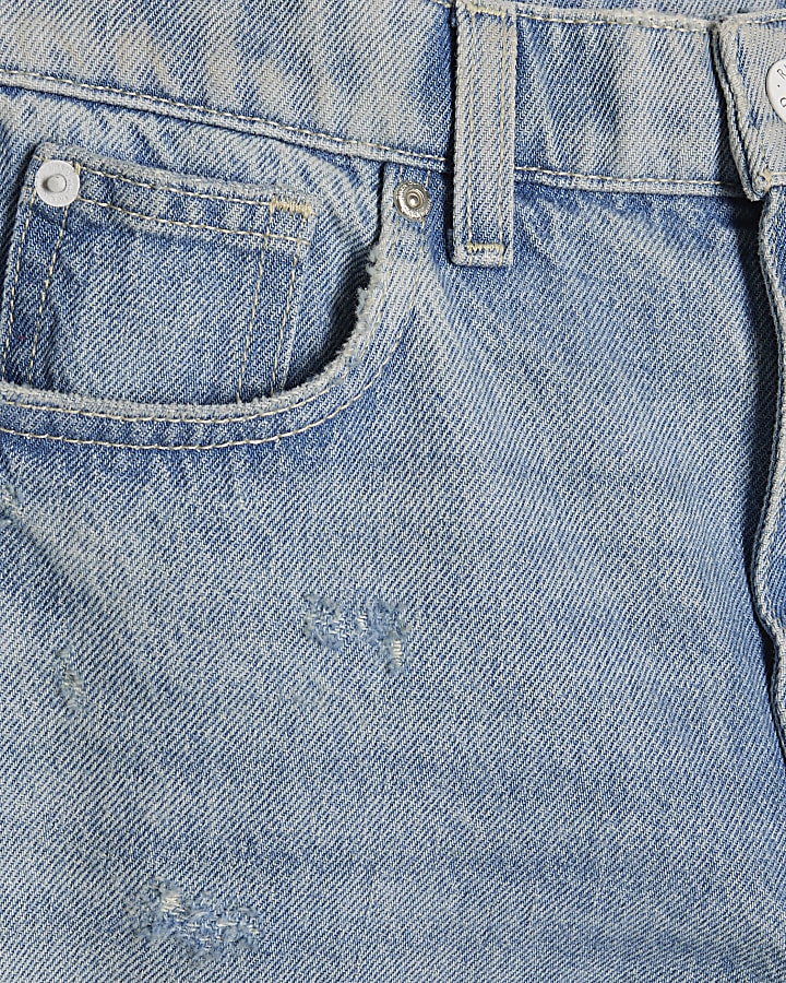 Blue Ripped Barrel Leg Jeans