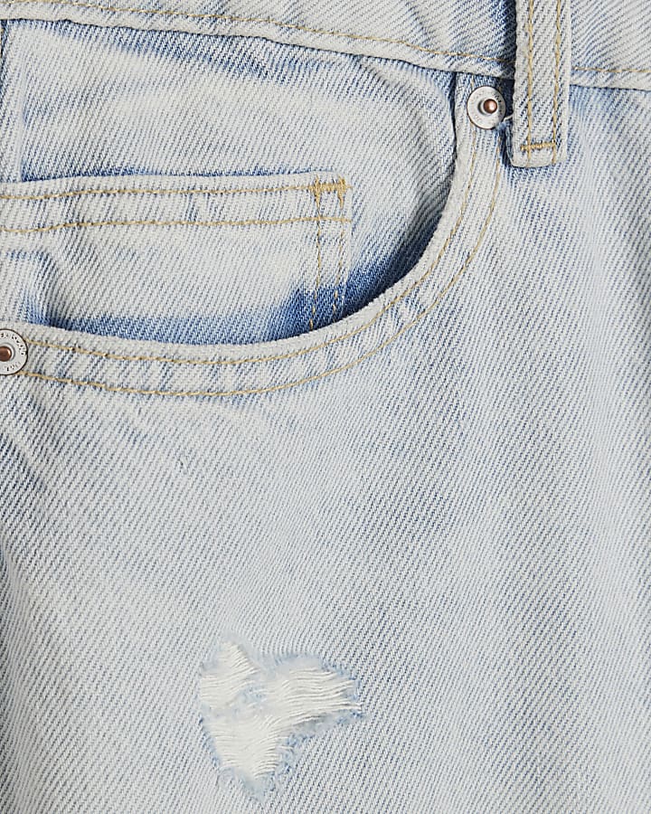 Blue Ripped Raw Hem Barrel Leg Jeans