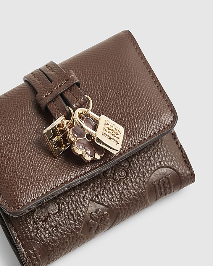 Brown Charm Detail Mini Foldout Purse