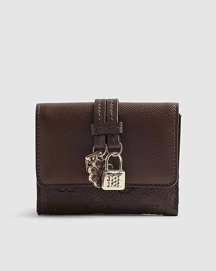 Brown Charm Detail Mini Foldout Purse