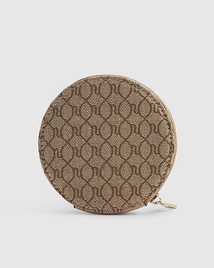 Beige Monogram Panelled Zip Around Purse