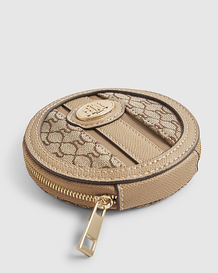 Beige Monogram Panelled Zip Around Purse