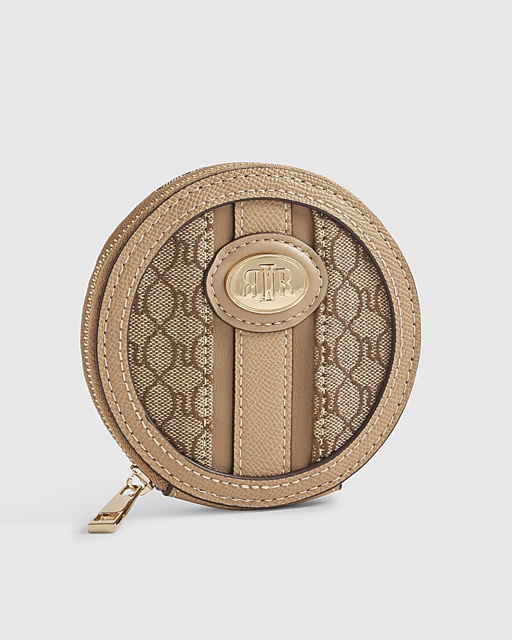 Beige Monogram Panelled Zip Around Purse
