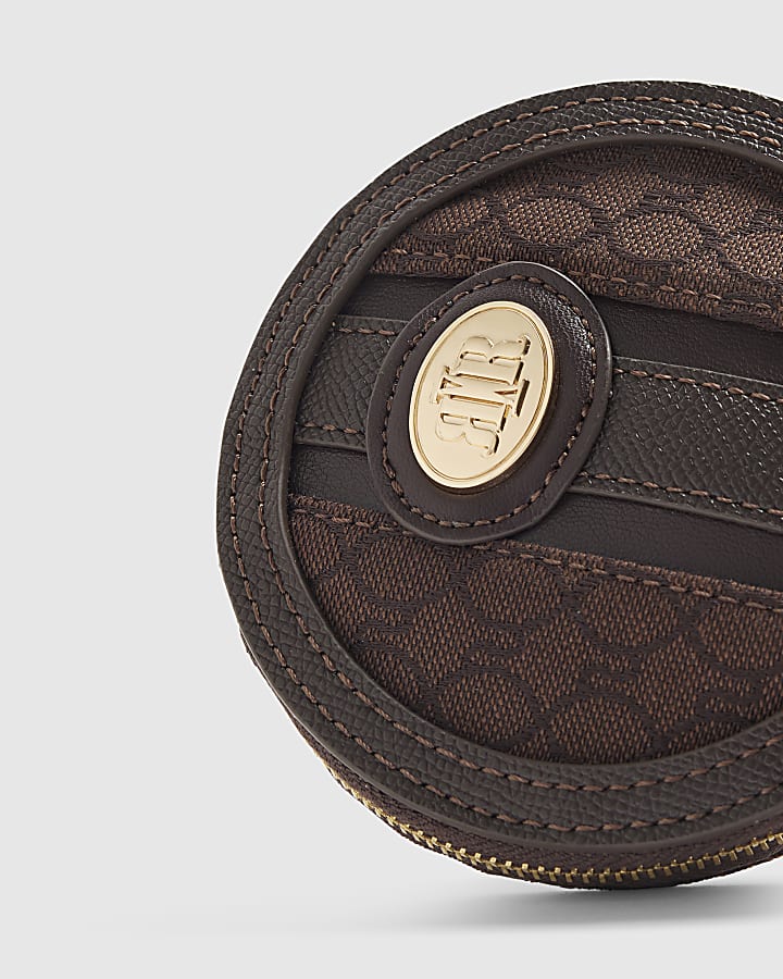 Brown Monogram Panelled Zip Around Purse