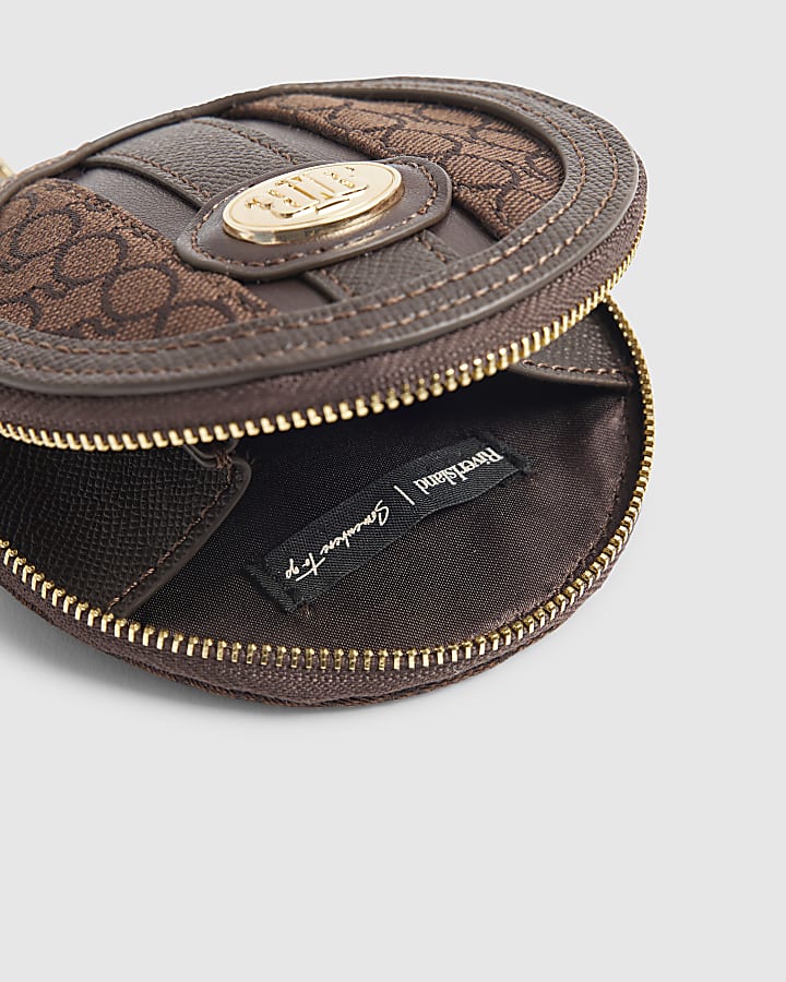 Brown Monogram Panelled Zip Around Purse