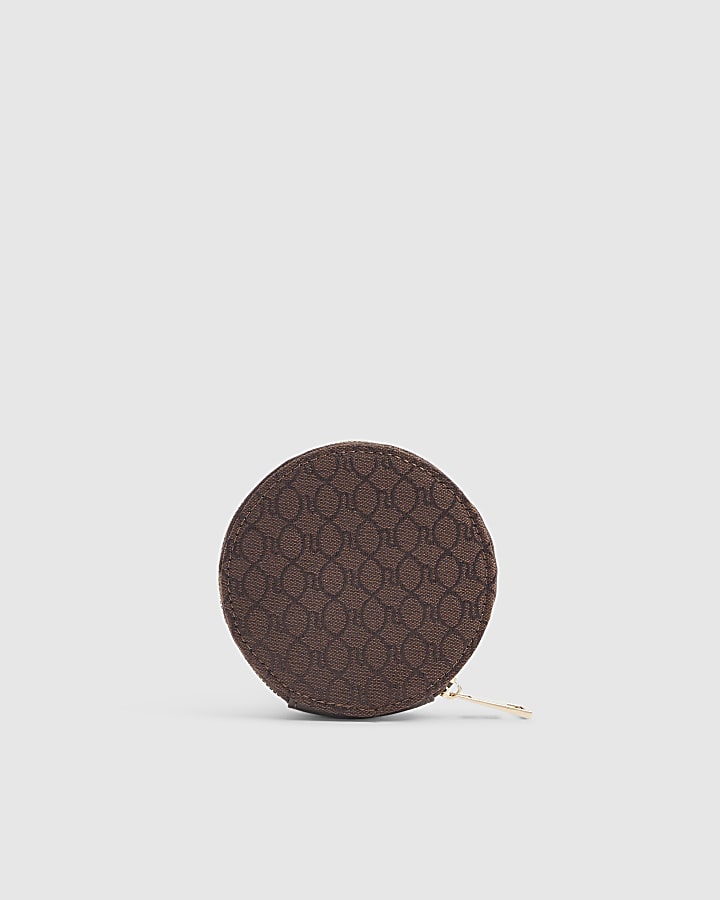 Brown Monogram Panelled Zip Around Purse