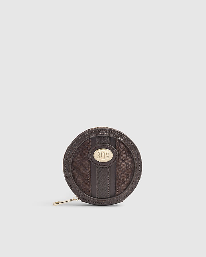 Brown Monogram Panelled Zip Around Purse