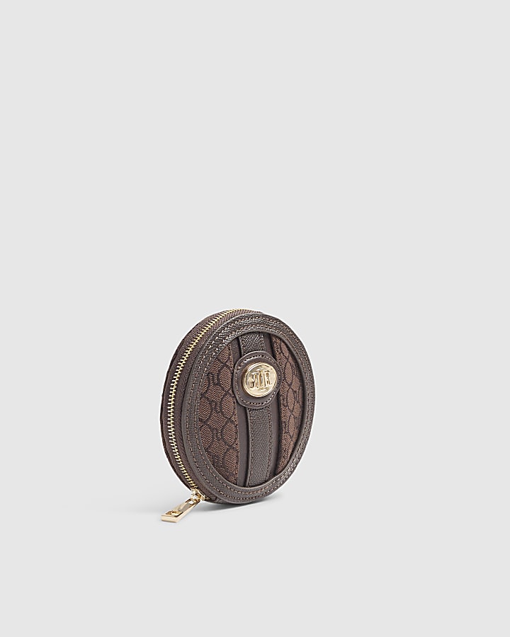 Brown Monogram Panelled Zip Around Purse