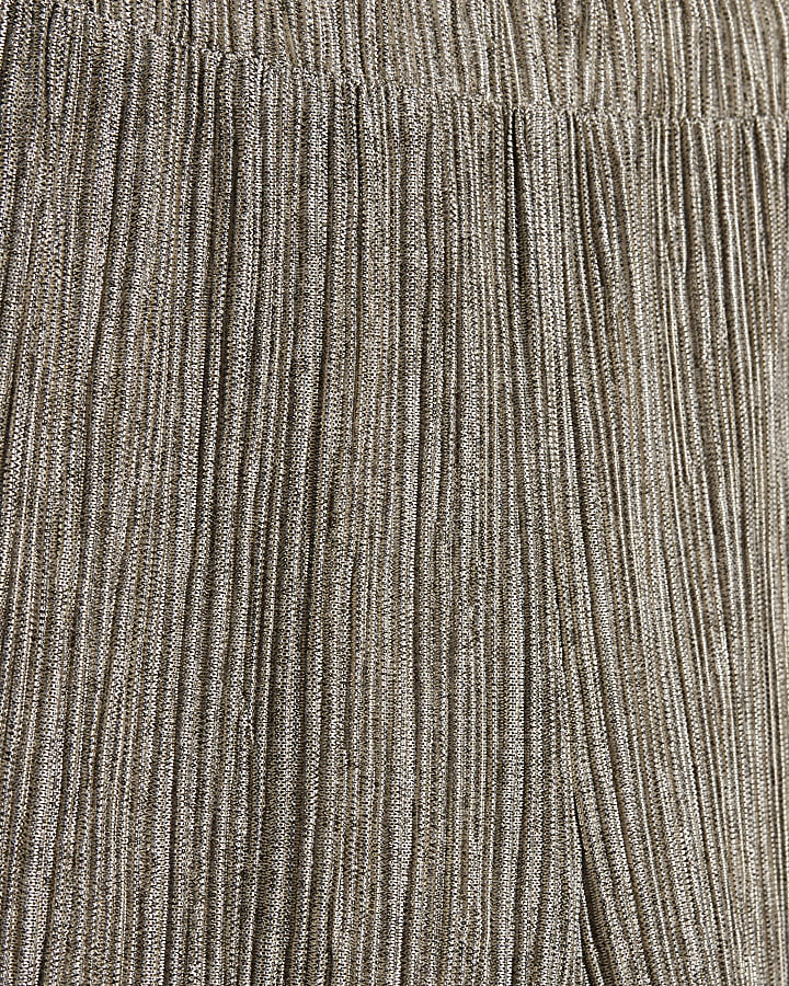 Khaki Plisse Wide Leg Trousers