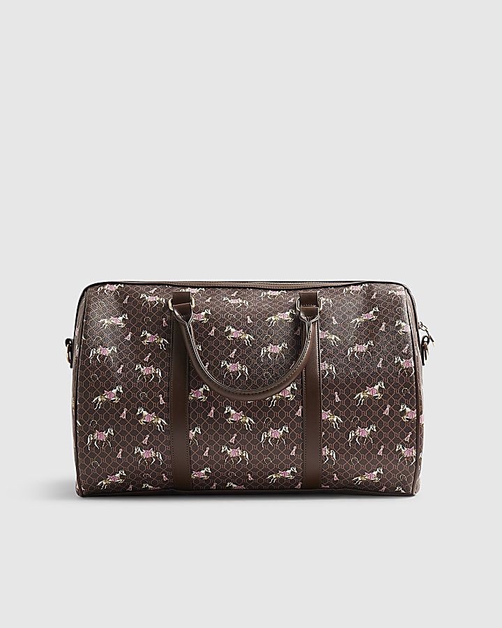 Brown Monogram Horse Print Barrell Bag
