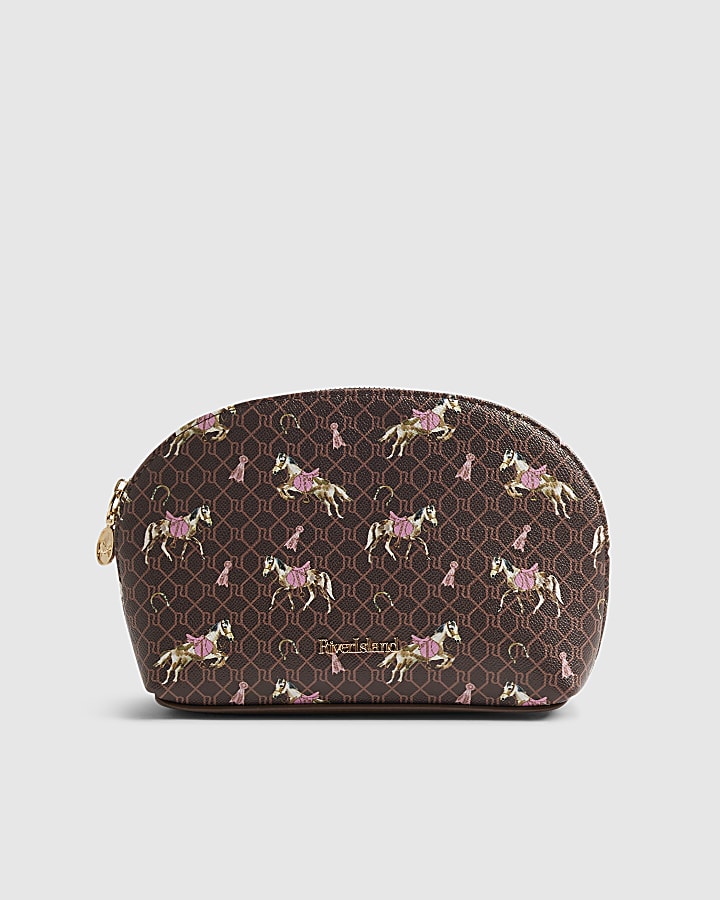 Brown Monogram Horse Print Makeup Pouch