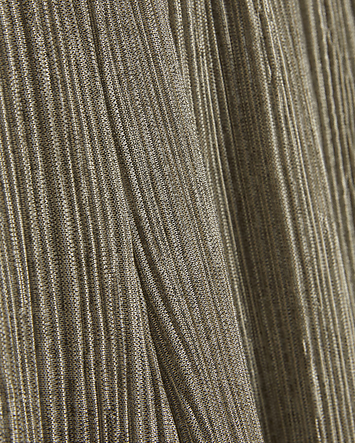 Petite Khaki Plisse Wide Leg Trousers