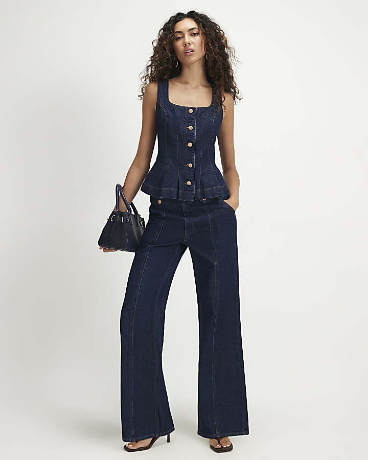 Blue Denim Peplum Top