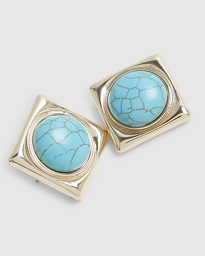 Blue Stone Stud Earrings