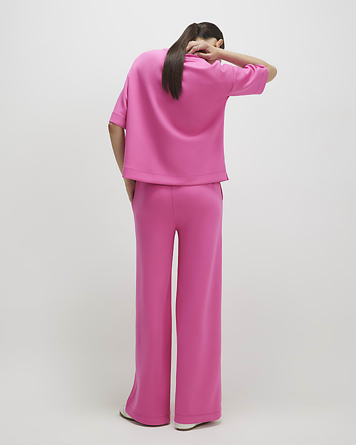 Pink Premium Drawstring Wide Leg Joggers