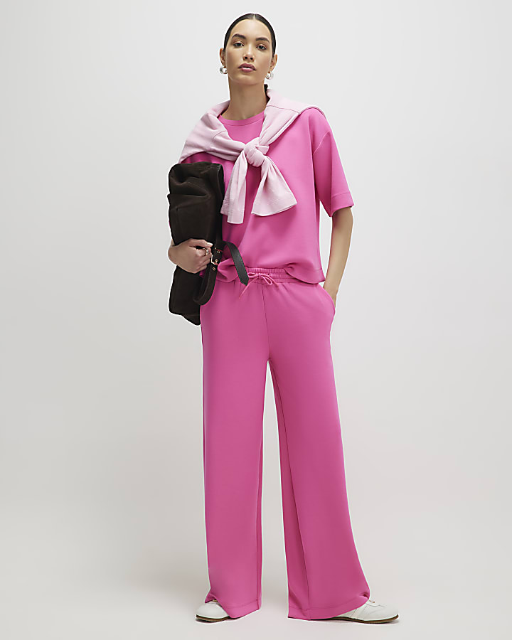 Pink Premium Drawstring Wide Leg Joggers