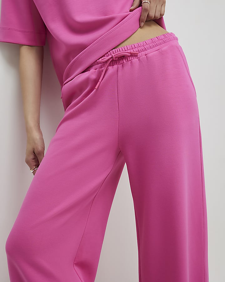 Pink Premium Drawstring Wide Leg Joggers