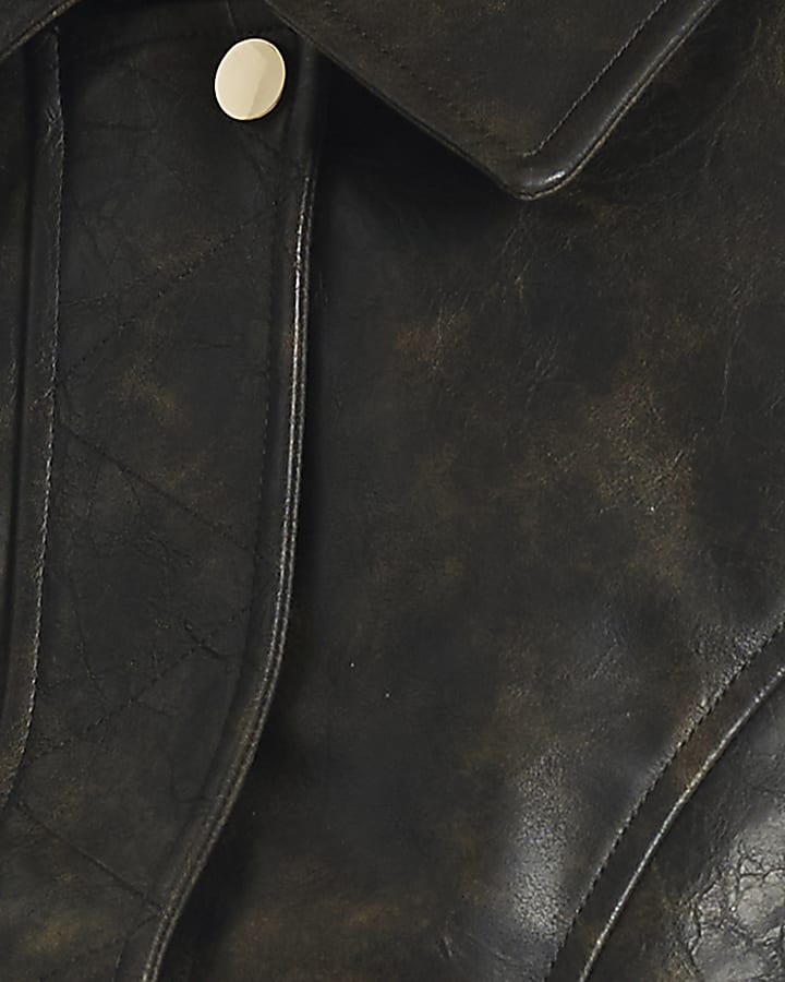 Brown Distressed Rib Hem Bomber Jacket