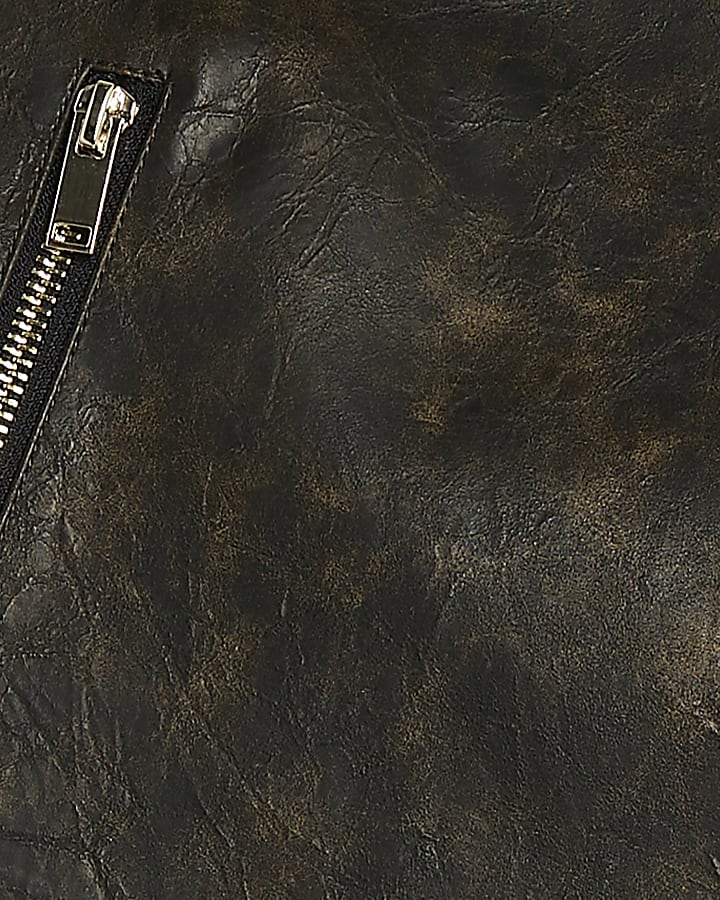 Brown Faux Leather Distressed Skort