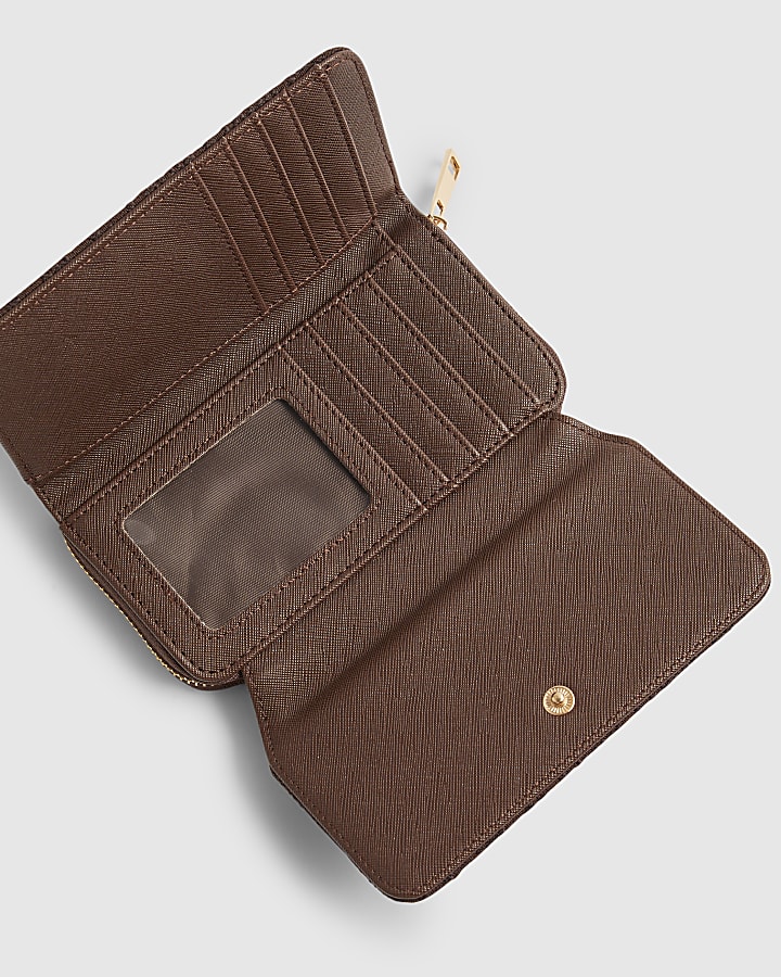 Brown Jacquard Logo Flap Purse