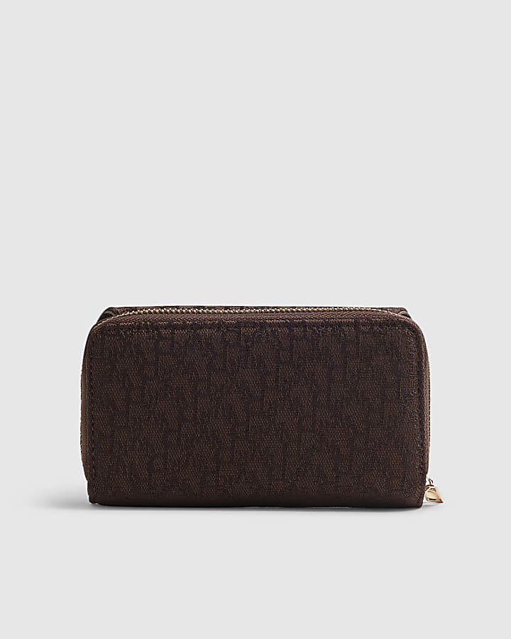 Brown Jacquard Logo Flap Purse