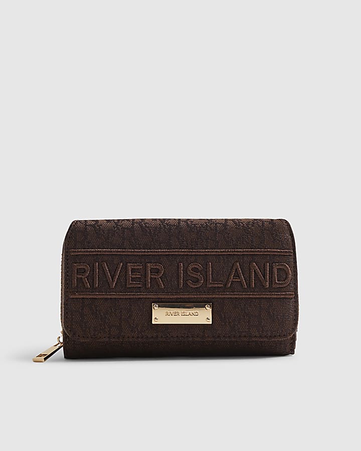 Brown Jacquard Logo Flap Purse