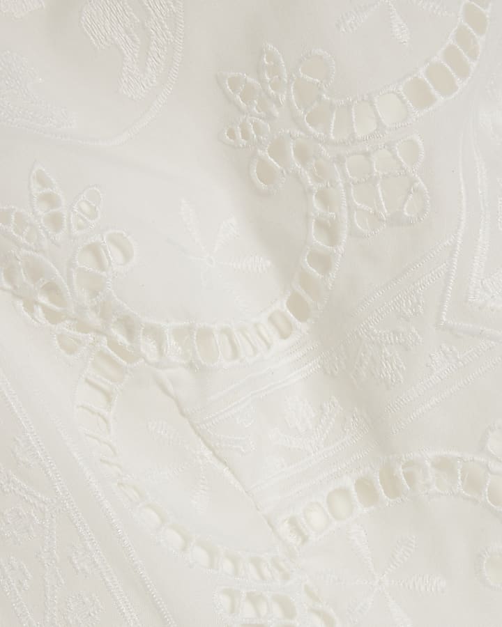 White Broderie Ruffle Hem Midi Dress