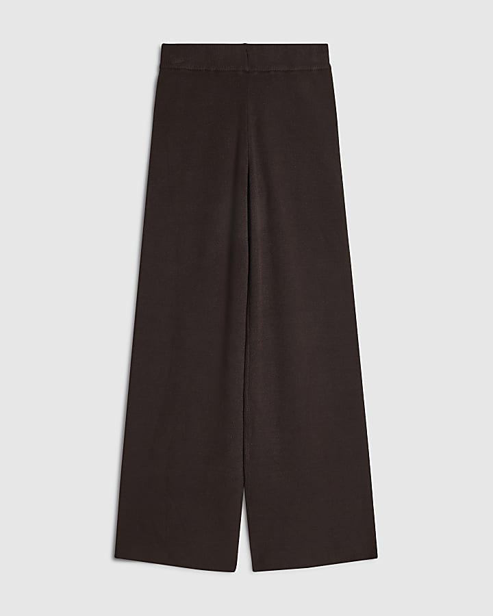 Brown Knitted Wide Leg Trousers