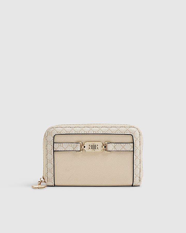Cream Tab Front Flower Charm Purse