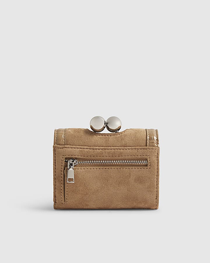 Beige Faux Suede Bar Front Cliptop Purse