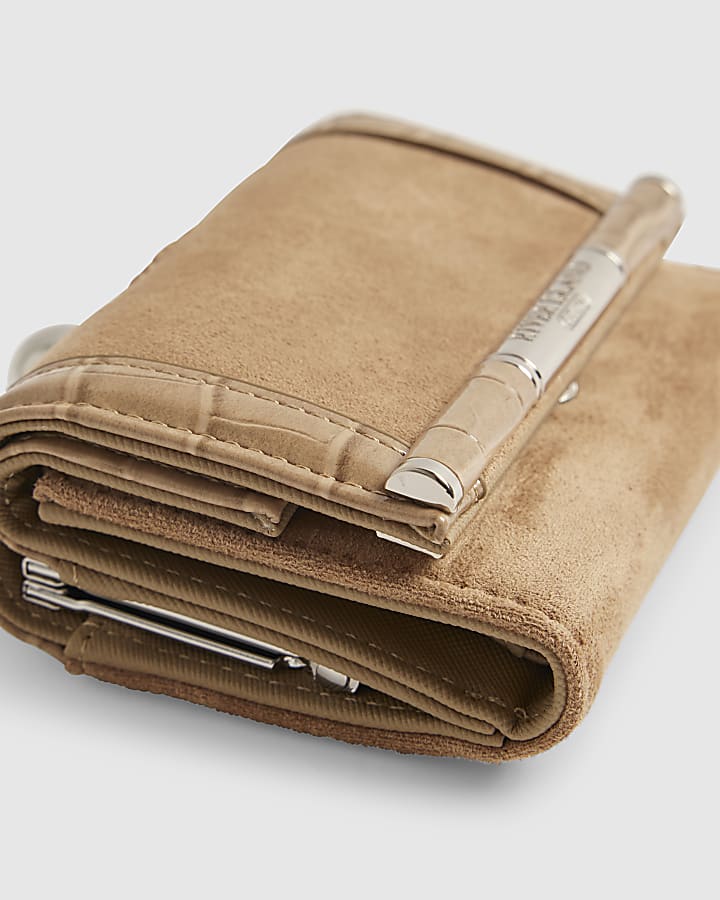 Beige Faux Suede Bar Front Cliptop Purse