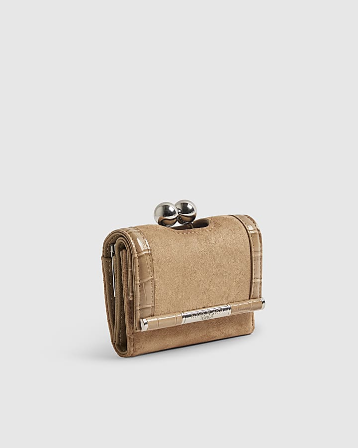 Beige Faux Suede Bar Front Cliptop Purse