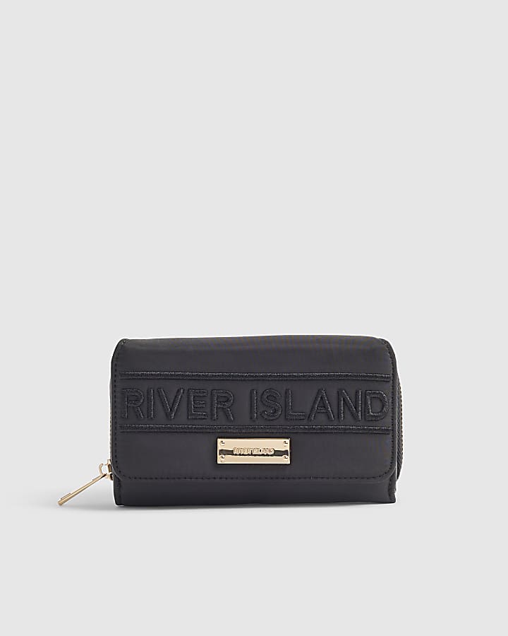Black Nylon Logo Flap Purse