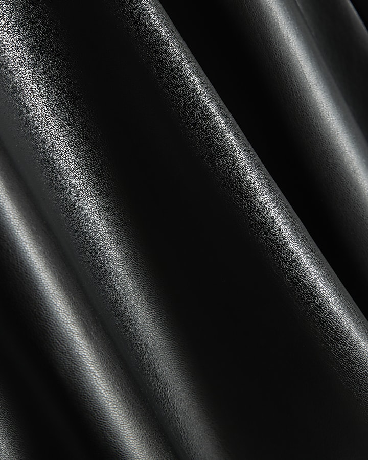 Black Faux Leather Flippy A Line Skirt