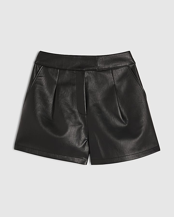 Black Faux Leather Tailored Shorts