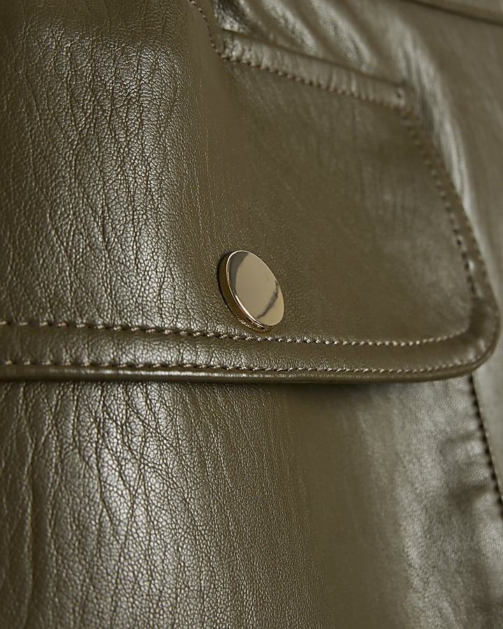 Green Faux Leather Utility Pocket Shorts