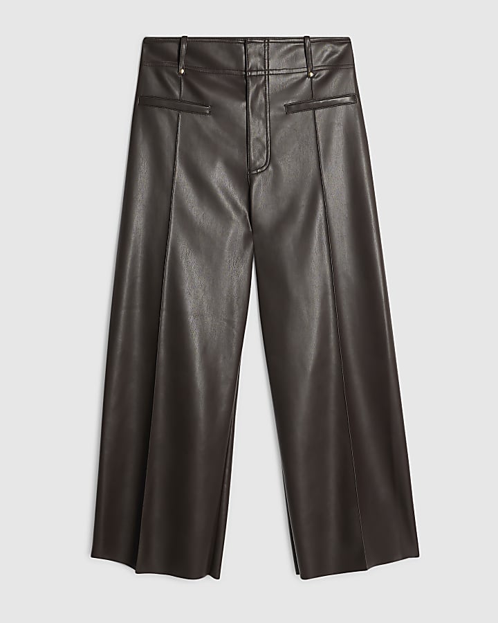 Brown Seam Detail Cropped Trousers