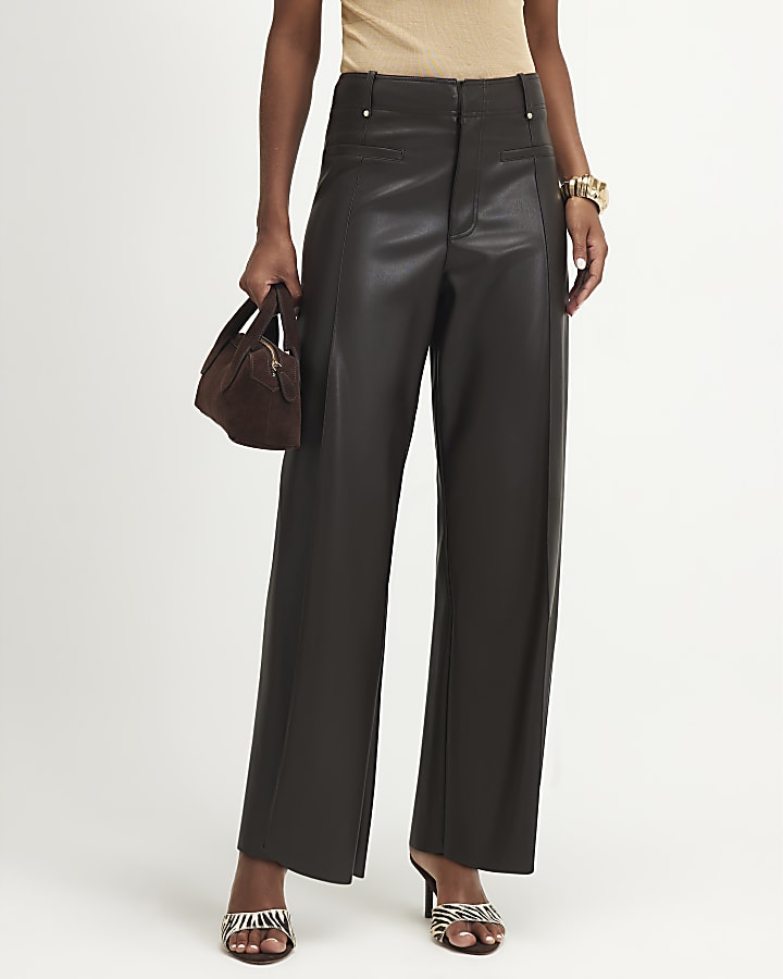 Brown Seam Detail Cropped Trousers