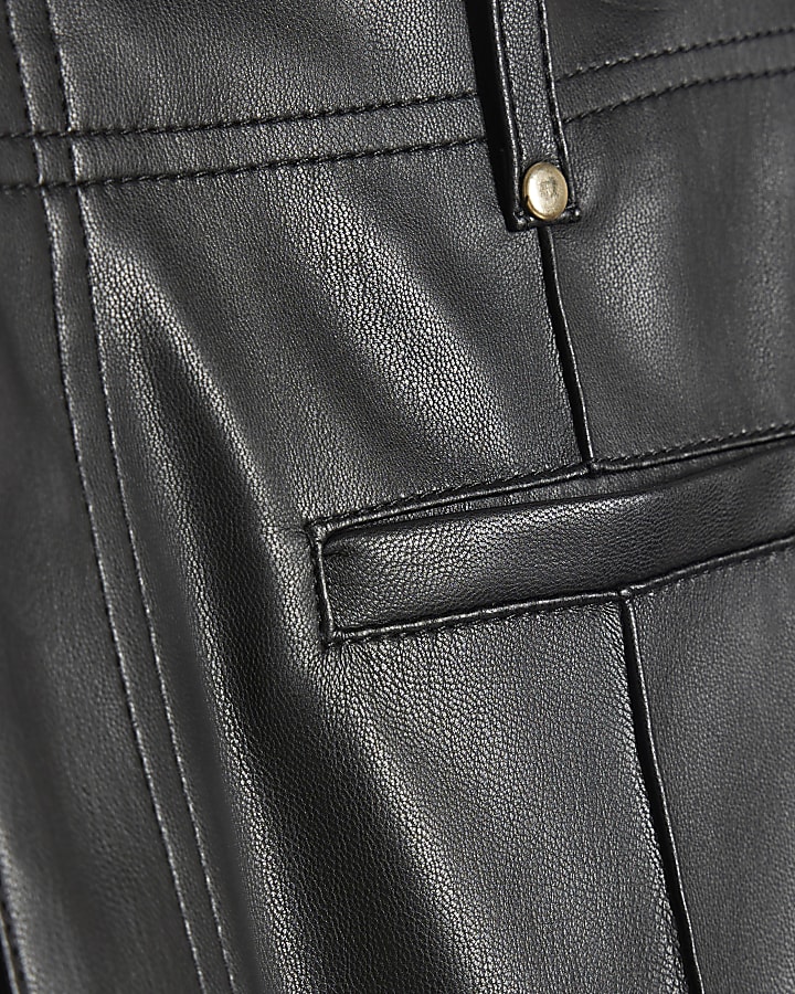 Black Faux Leather Seam Detail Crop Trousers