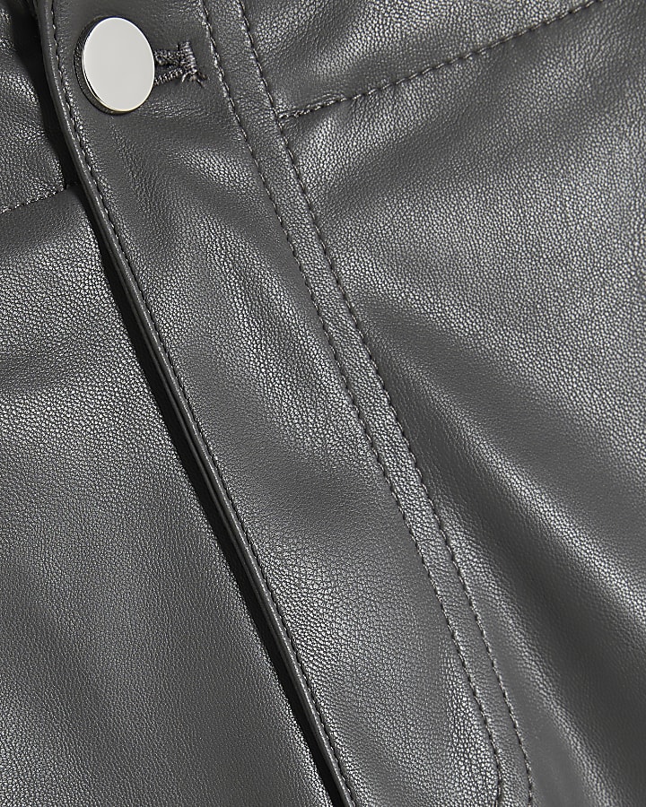 Grey Faux Leather Barrel Leg Trousers