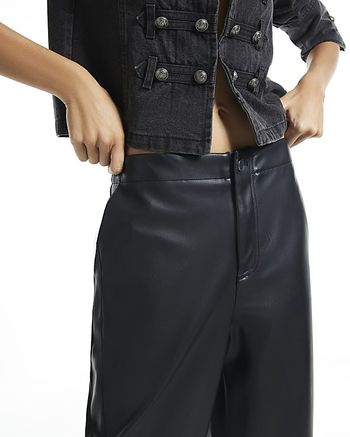 Black Faux Leather Barrel Leg Trousers