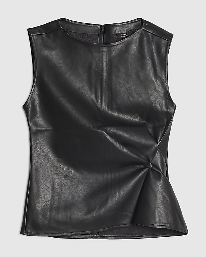 Black Ruched Side Sleeveless Top