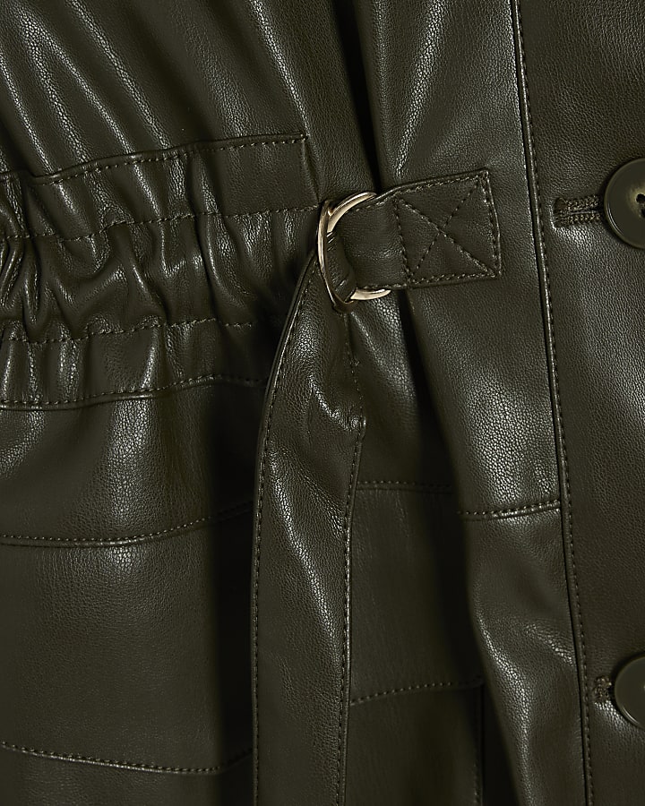 Khaki Faux Leather Utility Mini Dress