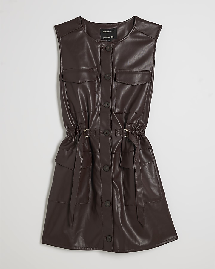 Purple Faux Leather Utility Mini Dress