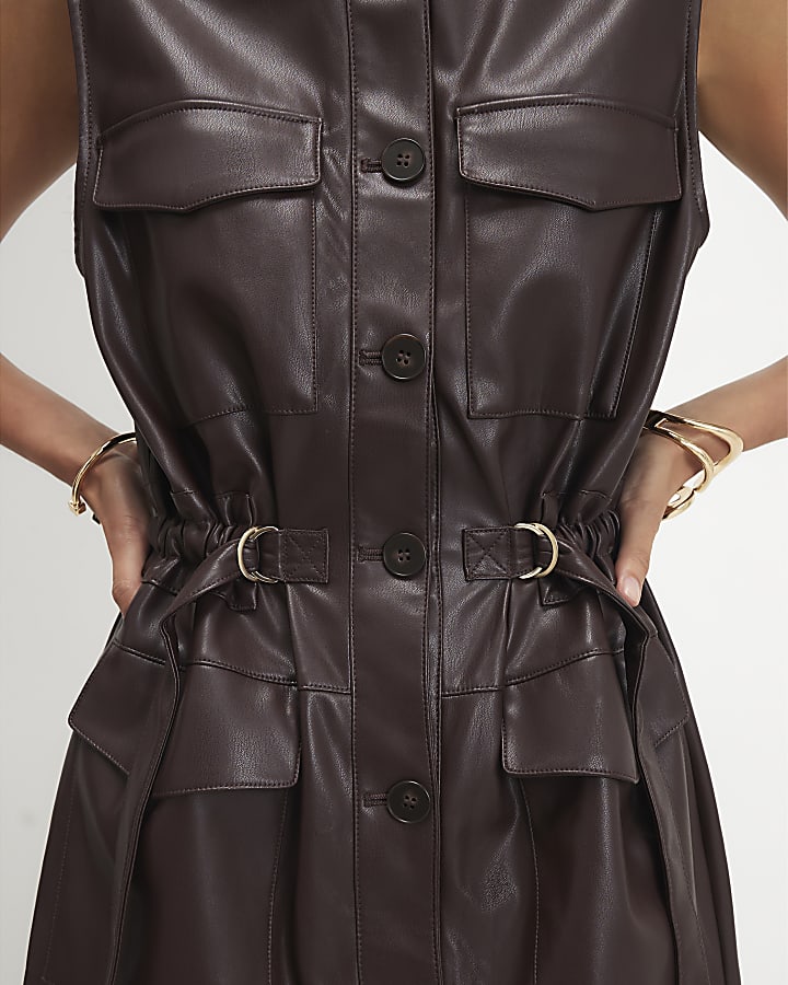 Purple Faux Leather Utility Mini Dress