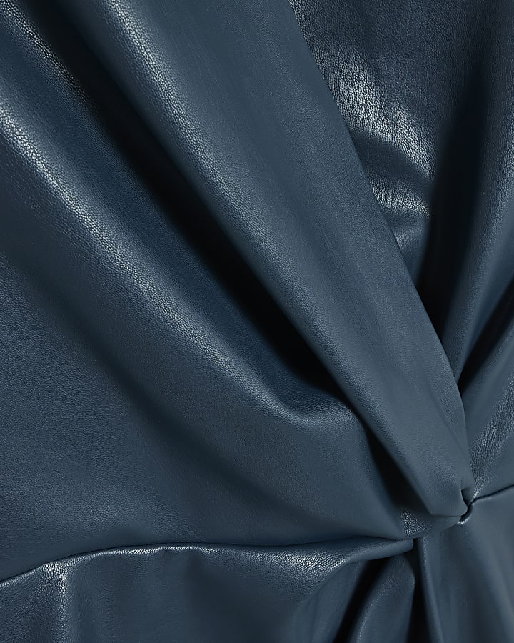 Blue Faux Leather Twist Front Mini Dress
