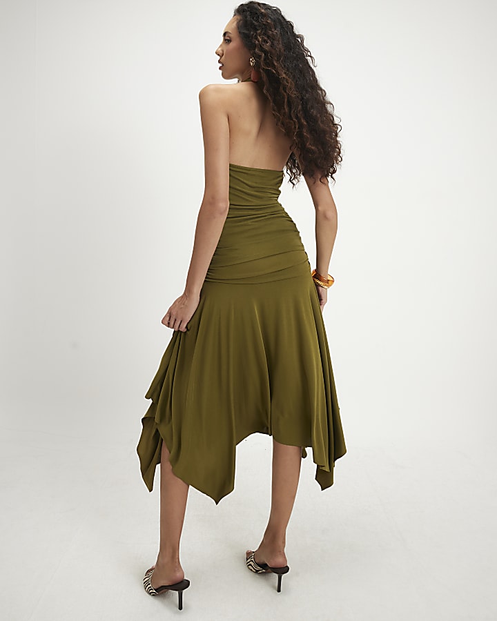 Green Hanky Hem Midi Skirt